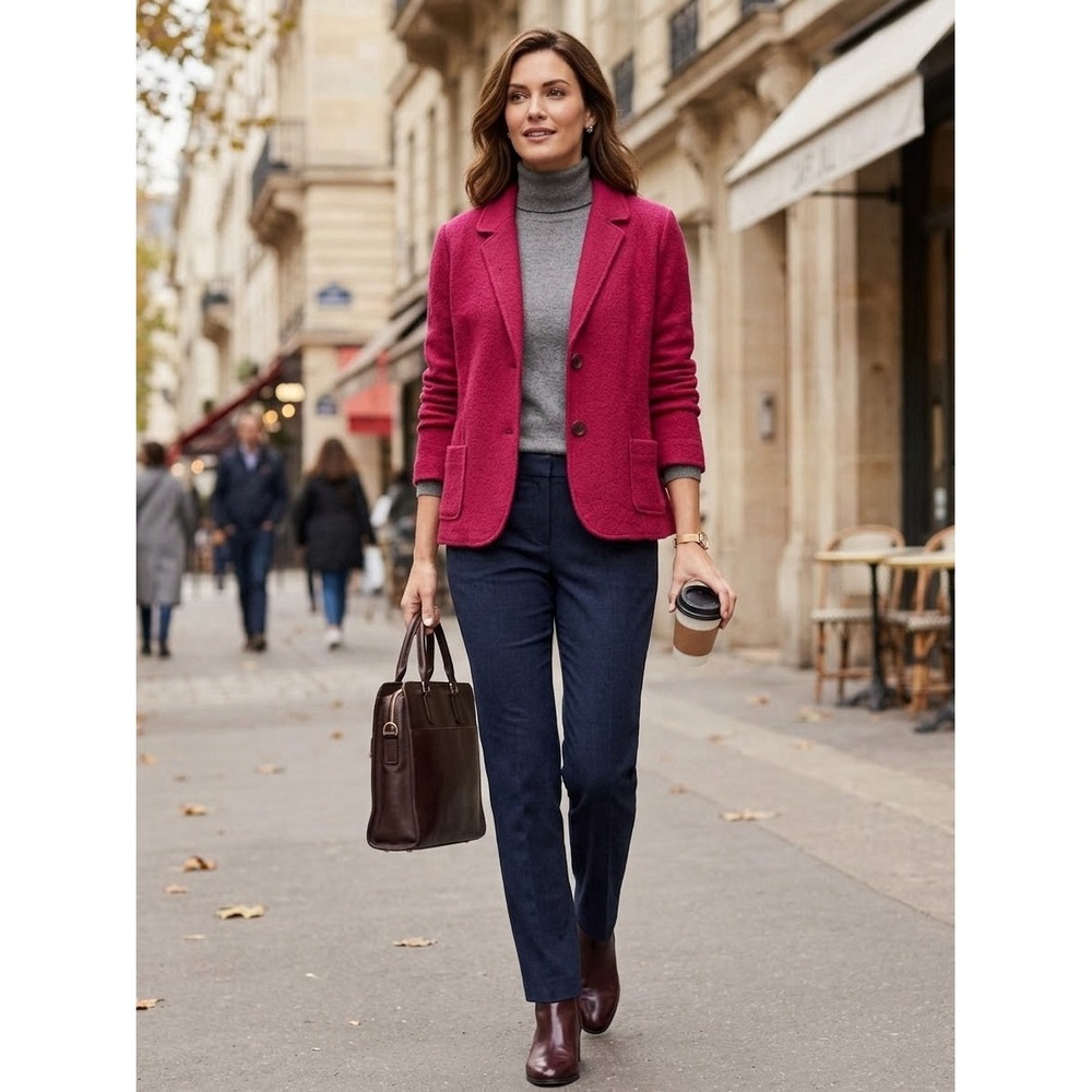 J Jill Raspberry Jacket Blazer Boiled Wool Blend Pockets Snap Front XL Fall - Picture 2 of 16